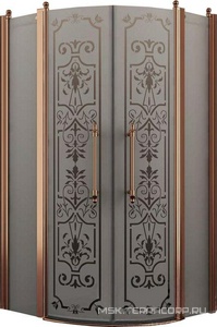 Душевое ограждение, 1/4 круга, R550, 1000х1000хh1950мм, 2 расп.двери с 2 неподв.сегм., (профиль цв. бронза, стекло 6мм матовое.с прозр.рис),  ZZ Romance Collection Malme ML.R1.100.FGTP BR КЛАССИКА