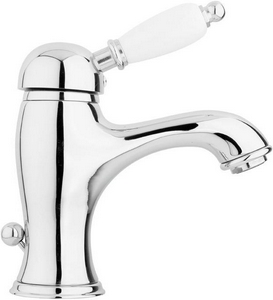 Смеситель для раковины, с д/к, (цв.хром, ручка цв.белый),  ZZ Cezares Elite ELITE-LSM1-01-Bi