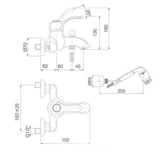 Смеситель для ванны, лейка д/д, шланг, кронштейн в компл.,  (цв. бронза),  ZZ Fima Carlo Frattini Lamp F3304BR