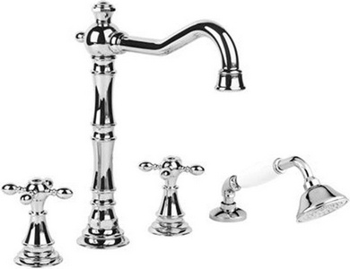 Смеситель для ванны, встраиваемый, на 4 отв., лейка, шланг в компл., (цв. хром),  ZZ Gaia Chopin RN 680 CR