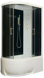 Душевая кабина без гидромассажа Фиджи ЭКО 120*80 правая, переднее стекло - Графит, заднее - черное, высокий поддон, смеситель модерн XX
