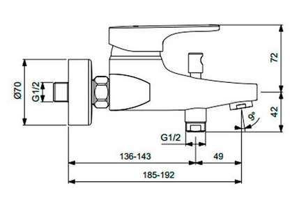 Смеситель для ванны/душа "", короткий излив, без душ.гарнитура KL Vidima Стрим BA094AA