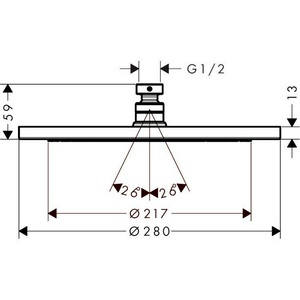 Верхний душ, лейка d280мм, без потолочного кронштейна, тип струи RainAir, (металл цв. хром),  280 Air 1jet ZZ Hansgrohe Croma 26220000