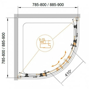 Душевой уголок 900х900хh1900мм, 1/4 круга, R550мм, 2 сдвиж.дверцы с 2 неподв. сегм., вход 550мм, (стекло текстурн. Punto 6мм, фурн.цв.хром),  ZZ Cezares Eco ECO-R-2-90-P-Cr