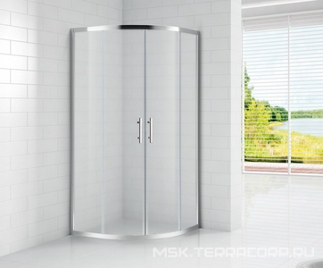 Душевой уголок 900х900хh1900мм, 1/4 круга, R550мм, 2 сдвиж.дверцы с 2 неподв. сегм., вход 550мм, (стекло текстурн. Punto 6мм, фурн.цв.хром),  ZZ Cezares Eco ECO-R-2-90-P-Cr