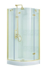 Душ. уголок 1000х1000хh1950мм, 1/4 круга, R550мм, расп.дверь петли справа, вход 730мм, с 2-мя неподв.сегм., (стекло прозр, 8мм, фурн/золото), Magic XX