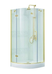 Душ. уголок 1000х1000хh1950мм, 1/4 круга, R550мм, расп.дверь петли слева, вход 730мм, с 2-мя неподв.сегм., (стекло прозр, 8мм, фурн/золото), Magic XX