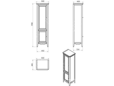 Пенал напольный 50,2х40хh172см, 2 расп.двери, петли Blum, (петли слева), 3 ст.полки, (дерево бук, цв.noce, ручки Riflesso цв.бронза в компл.), Veronic TW Collection Veronica VER2050 SX N