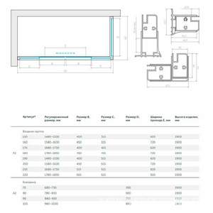 Душевое ограждение , 150x100x1900 мм, профиль мат. хром, стекло сатин, БЕЗ поддона ZZ Vegas Glass Z2P+ZPV Z2P+ZPV 150*100 07 10