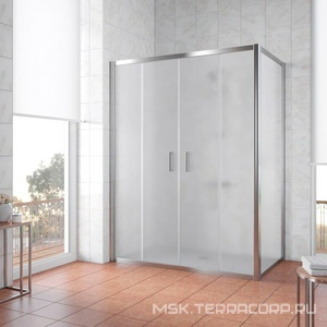 Душевое ограждение , 150x100x1900 мм, профиль мат. хром, стекло сатин, БЕЗ поддона ZZ Vegas Glass Z2P+ZPV Z2P+ZPV 150*100 07 10