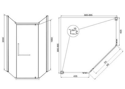 Душевое ограждение  Pentagon 90x90, стекло прозрачное, профиль хром, БЕЗ поддона ZZ Mirsant Arena Arena Pentagon 90