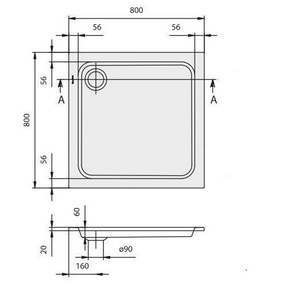 Поддон для душа 800х800хh20/60мм, квадратный, сливн.отв. 90мм, (без сифона арт.82000061), Quaryl цв.белый,  ZZ Villeroy & Boch Futurion DQ0806FUT1V-01
