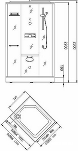 Душевая кабина с гидромассажем 1200*900*2300 мм, левая, переднее стекло - прозрачное, заднее - белое ZZ Eago Eago DZ955F6-L
