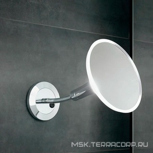 Зеркало косметическое, настен., на подвиж.кронштейне, d207мм, 3-х кратн.увелич.,с LED подсветкой 8W, выключатель на основании,(цв.хром) ZZ Keuco Elegance New 17676019000