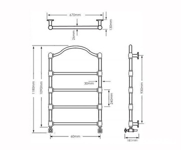 Полотенцесушитель 1180х600см, на ГВС/сист. отопл., до 7bar, 518watt, (креплен, клап Маевск.в ком), БЕЗ кр/перек. (цв.бронза),  ZZ Gaia Colonial TM CO00 BR