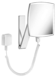 Зеркало косметич.200х200мм, квадр., на кронштейне с шарниром, с подсветкой 1х7Вт, увелич х5, провод, выключатель, (цв.хром), iLook move ZZ Keuco ILook move 17613019001