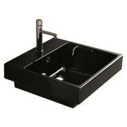 Раковина 50х50хh19,см, с 1 отв. д/смесит. по центру, с переливом, чёрная керамика (крепл. в компл.), Zero XX
