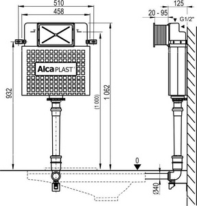 Бачок смывной, скрытого монтажа для пристенных напольных унитазов, БЕЗ клавиши, ZZ AlcaPlast Универсал A112 / AM1112