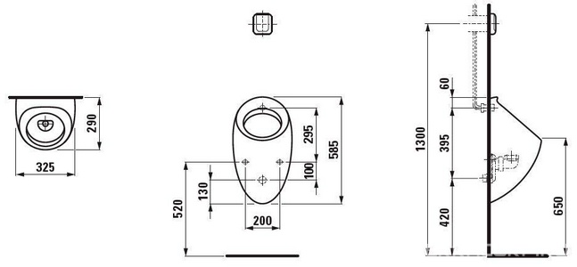 Писсуар подвесной+настенный крепеж, без "мухи", Alessi ZZ Laufen alessi 8.4097.5.400.000.1