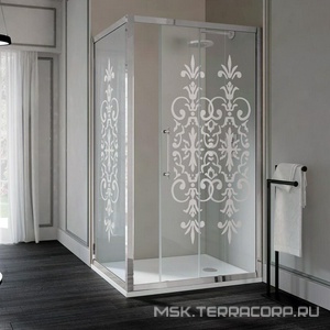 Стенка боковая для душевой двери, 90(87-90)хh200см, правая/левая, (стекло матовое с прозр. декором, профиль цв.бронза),  ZZ Samo Villa Borchese B7328 TBR R6