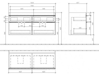 Тумба 125хh590х502мм, д/раковины 1300мм, (4 выдв.отдел., 2 пакета с акс,,крепёж в комп.),(ручки хром, фронт и корпус цв.DH белый глянц),  ZZ Villeroy & Boch Venticello A93001DH