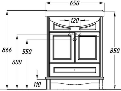 Тумба напольная -65, 650x866x510 мм, цвет слоновая кость, БЕЗ раковины Стиль (Альфа) 65 (n125067) ZZ Opadiris Омега 00-00003138