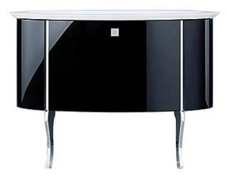 Тумба овал. черн. c ручками и изогнутыми ножками в гл. хроме с бел. раковиной h850х585x1200мм, Diva ZZ