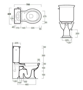 Бачок "Низкий" с крышкой, для чаши унитаза, с боковым отверстием для рычага смыва, подвод воды снизу слева, БЕЗ механизма смыва арт.D 24 хх,  Simas Lante LA09B