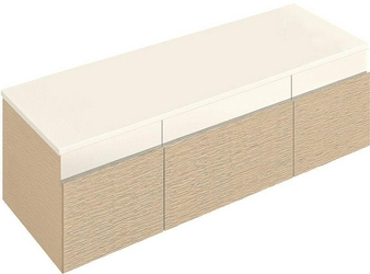 Тумба подвесн. 1405хh425х535мм, 3-х дверн, свет.дуб/стекло крем., устан.с раков.(5133) по центру 1000,800,600,500мм по центр, креп. в комп.,Memento XX