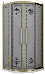 Душевой уголок 1000х1000хh1950мм, 1/4 круга, R550мм, две раздвижные двери (стекло матовое с прозр/узором, 8мм, фурн/бронза), Retro XX