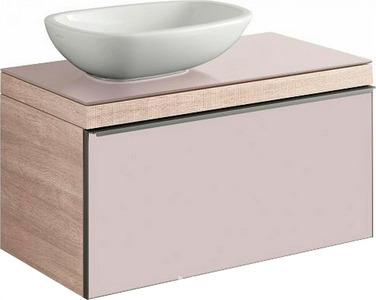 Тумба 884хh543х504мм, 1 выдв. ящик, со стекл.столеш.(уст.сифона(слива) прав/лев), д/уст.с рак.арт.123655;123555,(цв. свет дуб, стек.фронт пан беж) ZZ Geberit Citterio 500.560.JI.1