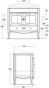 Тумба напольная 840х530хh805мм, под раковину AR864, 2 распаш. дверки, 1 выдв.ящик (цв.орех),  ZZ Simas Arcade ARMC90 noce