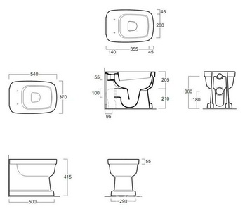 Унитаз пристенный 54х37хh41,5см, установка со скрытым бачком смыва, без сиденья, и креплен.к полу, (цв. белый)  ZZ Simas Evolution EVO01