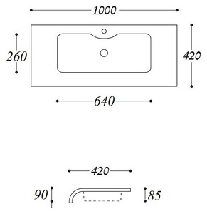 Раковина 100х42см, 1 отв.д/смес., (полимер. цв. ),  ZZ La Beaute Yonne TY02