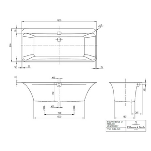 Ванна 1800х800хh450мм, отдельностоящая, (кварил цв.белый), панель цв.белый),(слив-перелив, крышки цв.белый и хром в компл.,),  ZZ Villeroy & Boch Squaro Edge 12 UBQ180SQE7PDV-01