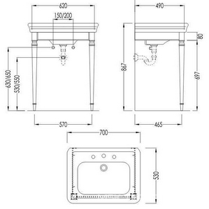 Консоль металлическая для раковины Etoile 70см, (цв. латунь),  ZZ Devon & Devon Duke Console DEDUKEOT