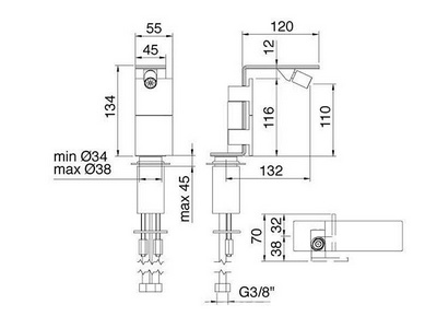 Смеситель для биде, 2 ручк., (цв. тертая сталь),  ZZ 3M 5mm IT 2524 IS 5F ZZ