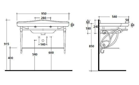 Структура подвесная для раковины 95см, с полотенцедержателем и полкой-решёткой (металл цв. алюминий античный), крепёж в компл.,  ZZ Galassia Ethos 8456