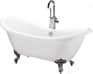 Ванна акриловая отдельностоящая 1760*740*790 мм,  с хромированными ножками, сливом-переливом, белая XX