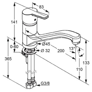 Смеситель для кухни, однорычажный, без донного клапана, гибк.подв., хром Kludi Logo NEO 379130575