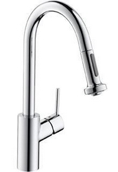 Смеситель д/кухни, на 1 отв., с вытяжным душем, гибкие шланги, крепёж в компл., (цв. хром) Talis S XX