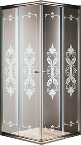 Душевой уголок 1000х1000хh1950мм, квадратн., две раздвижные двери (ст.прозр. с матов.рис. 6мм, фурнитура цв.бронза), Giubleo ZZ Cezares Giubileo GIUBILEO-A-2-100-SCORREVOLE-CP-Br
