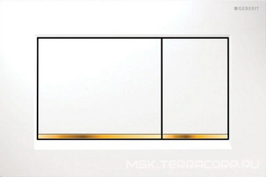 Клавиша двойного смыва (пластик рамка белый, полоса позолота, клавиши белый), Sigma 30 ZZ