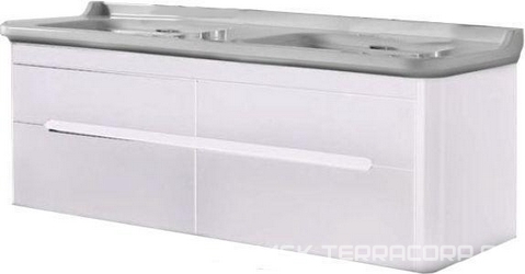 Тумба подвес., для устан. под 2-ю раков. 150см. арт.4143 хх, 1 выдв.ящик, 1откидн.дверь, без ножек, крепёж в компл., (цв.белый мат.), Waldorf ZZ