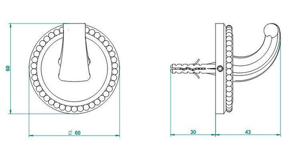Крючок одинарный, маленький (цв. бронза (Bronze brillant))  ZZ THG Versailles G14-D01-00508