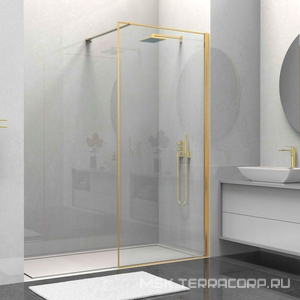 Душевая перегородка 900хh2000мм, правая/левая, (стекло прозрачное 8мм Easy Clean, укорачиваемый кронштейн 1200мм, фурнит.цв.браш.золото),  ZZ Vincea Walk-In VSW-1HS900CLG