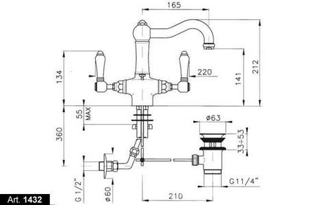 Смеситель для раковины на 1 отв., с д/к (цв. Tuscan brass темная бронза, ручки Antica), Nicolazzi ZZ Nicolazzi Tradizionale 1432 TB 78A