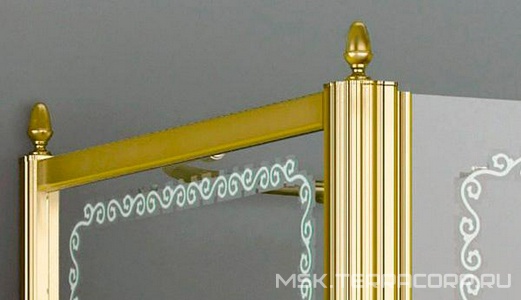 Душевой уголок 1000х1000хh2118мм, квадрат, "Правый" распаш. дверь справаа, с неподв.стенкой (стекло прозрачное с мат/узором, 8мм, фурн/золото)  Z Cezares Retro RETRO-A-11-100-CP-G-R