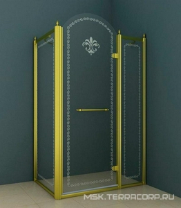 Душевой уголок 1000х1000хh2118мм, квадрат, "Правый" распаш. дверь справаа, с неподв.стенкой (стекло прозрачное с мат/узором, 8мм, фурн/золото)  Z Cezares Retro RETRO-A-11-100-CP-G-R