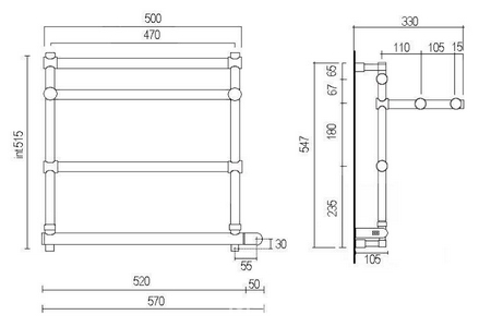 Полотенцесушитель с полочкой Art.554/3/500BR 547х510мм (Эл.+Box), Margaroli ZZ Margaroli Sole 554/3/500 BR (Эл.+Box)